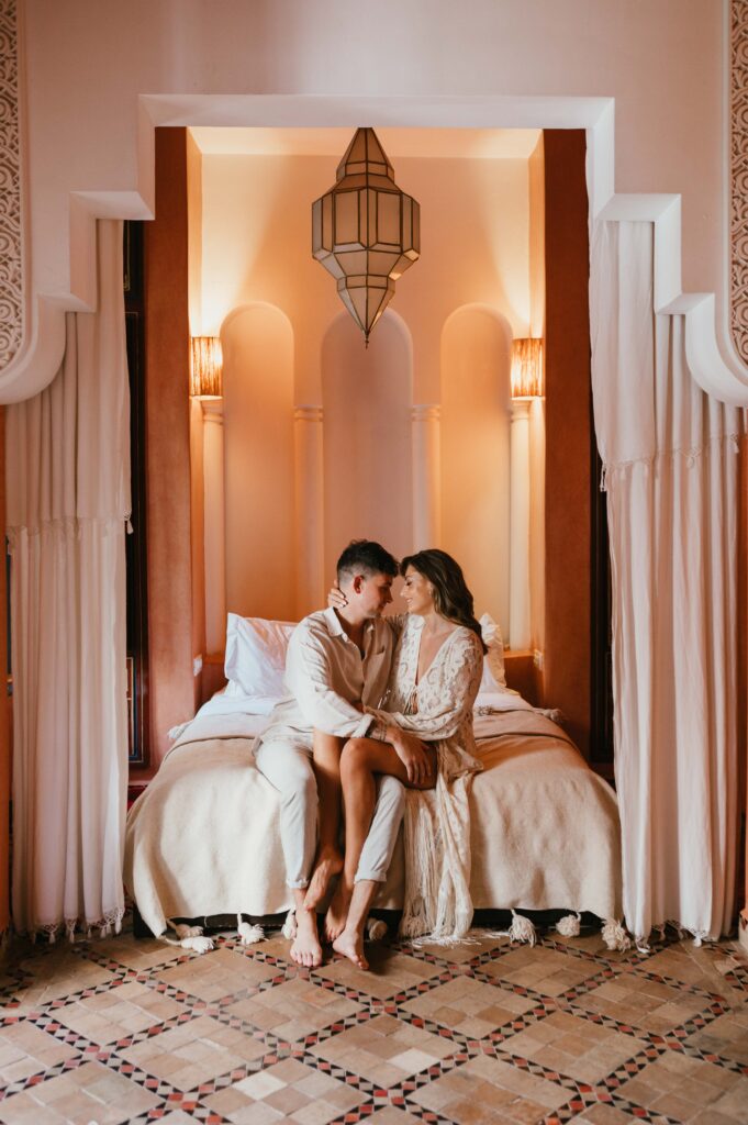 Lisa and Paul in the bridal suite at Riad Yasmine. 