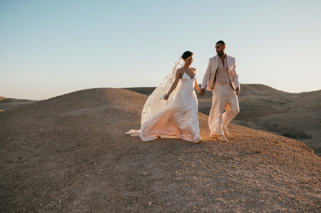Sunrise Agafay desert elopement photography inspiration.
