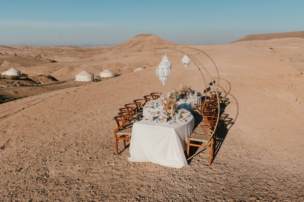 Wedding breakfast table decor inspiration Marrakech desert wedding. 