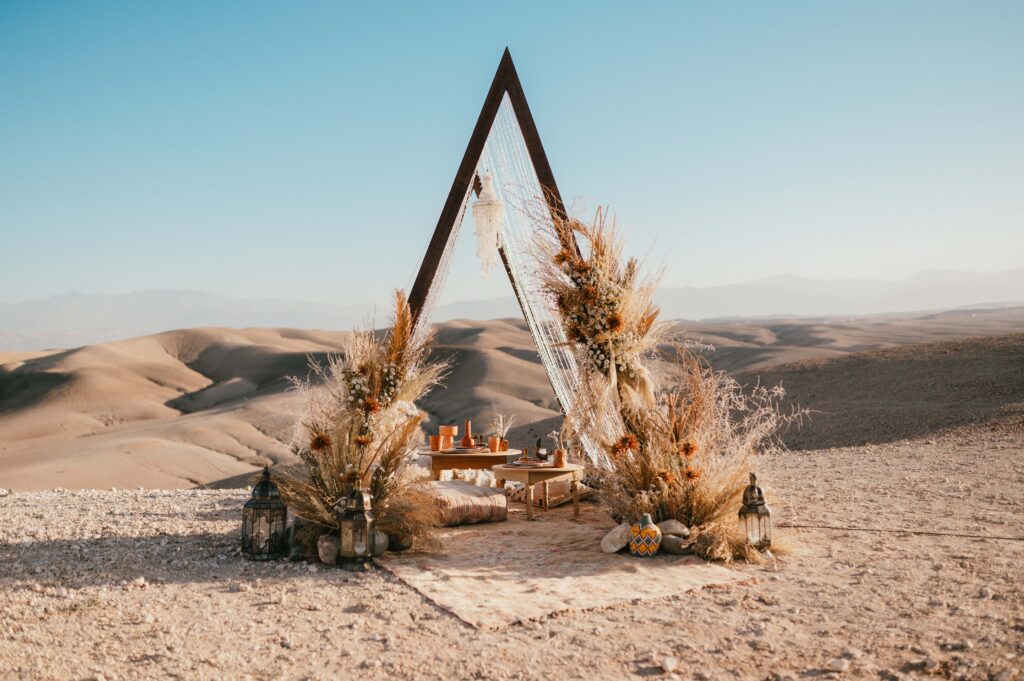 Marrakech desert wedding ceremony decor ideas. 