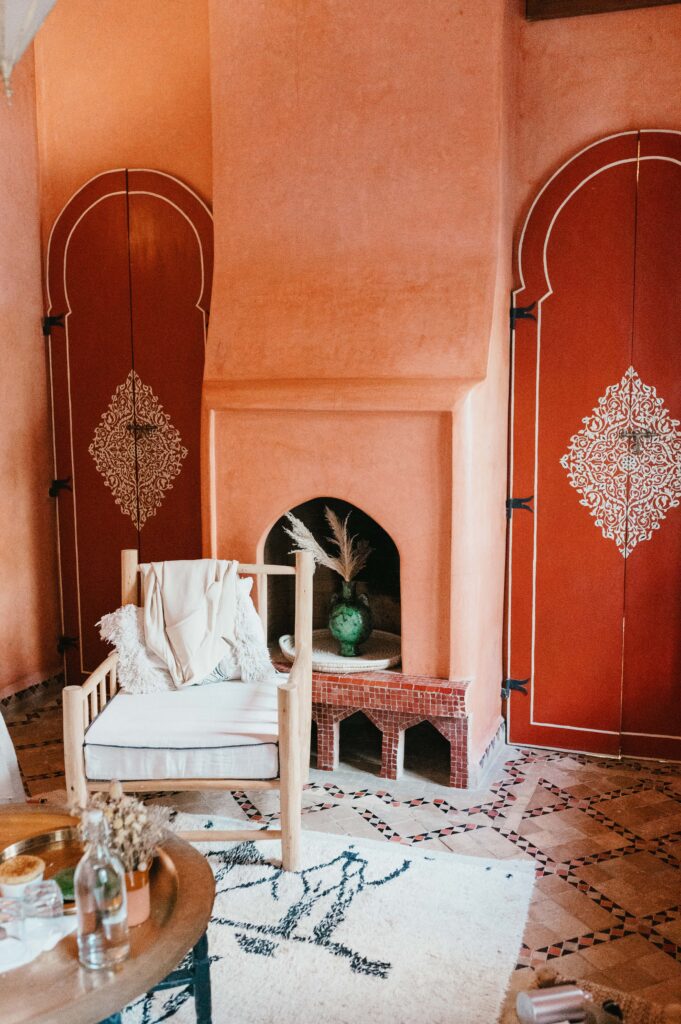 Main suite of Riad Yasmine Marrakech Morocco. 