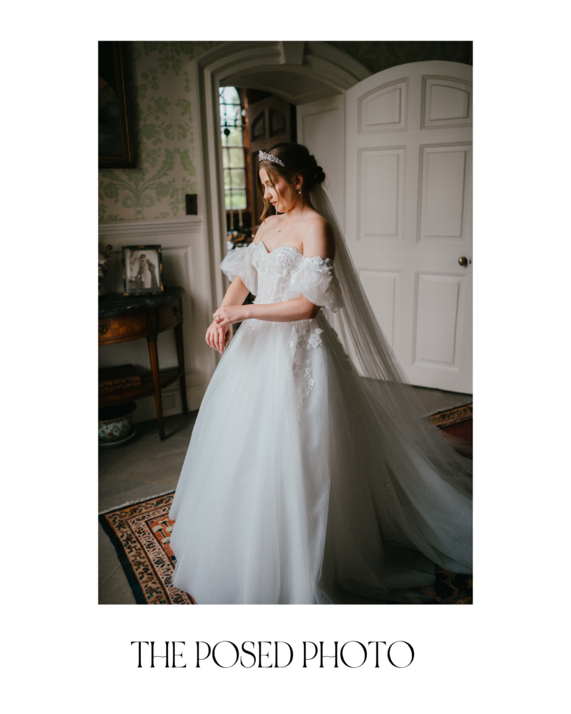 Bridal portrait of Amanda in her wedding dress at Kingston Bagpuize House. 